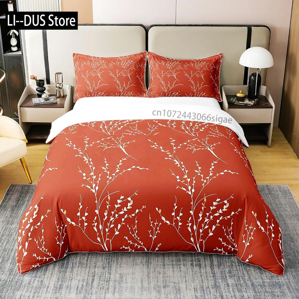 Chinese Traditional Painting Bedding Set Pink Plum Blossom Comforter Cover Set Full Size for Adults Teens Bedroom Decor 3pcs