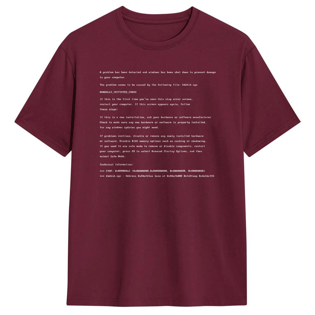 Unisexs Blue Screen of Death Error Tshirt Computer Crash PC T Shirts Tops Summer Streetwear Crewneck Harajuku Casual Tee Shirt