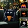 Simple Cartoon Furry Cat Pattern Pillow Case Comfort Sofa Bed Silky Elegant Invisible Zipper Decorative Cushion Cover