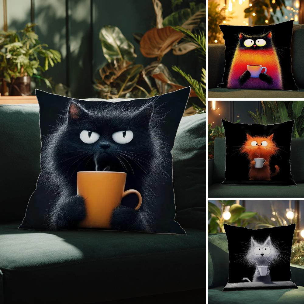 Simple Cartoon Furry Cat Pattern Pillow Case Comfort Sofa Bed Silky elegant Invisible zipper Decorative cushion cover