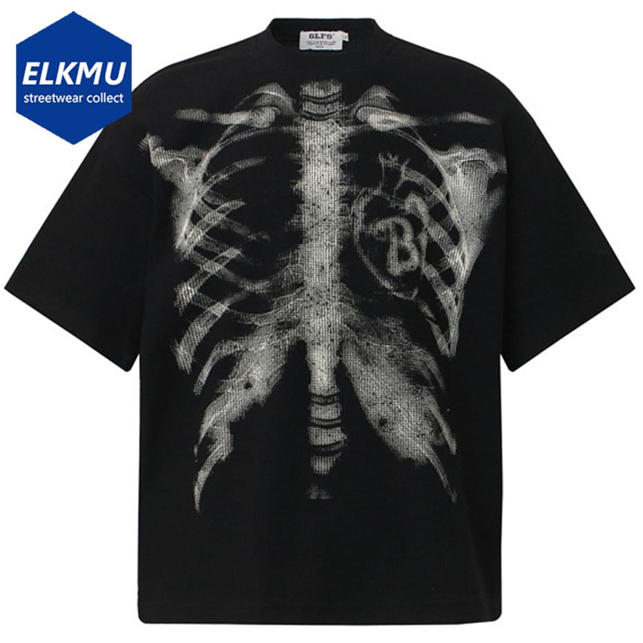 Skeleton Graphic Y2K T-shirts Men Streetwear Harajuku Hip Hop Oversized T Shirt Summer Casual Loose Tshirts Tee Tops Black Be... S