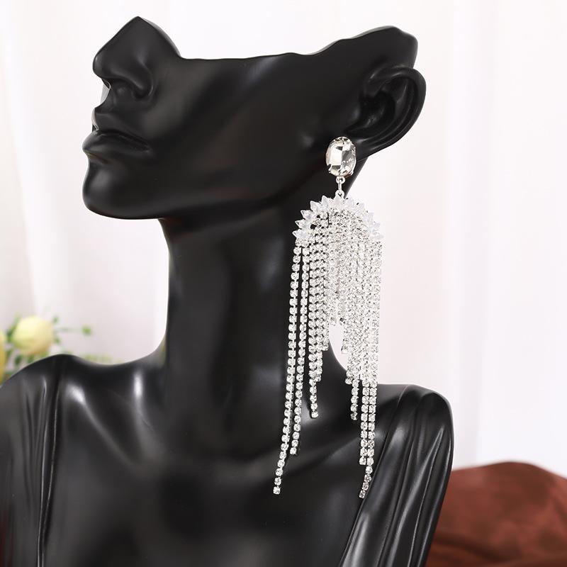 Tide Full Diamond Tassel High Sense Light Luxury Style Personalized Design Sense Earrings Temperament Earrings Exquisite