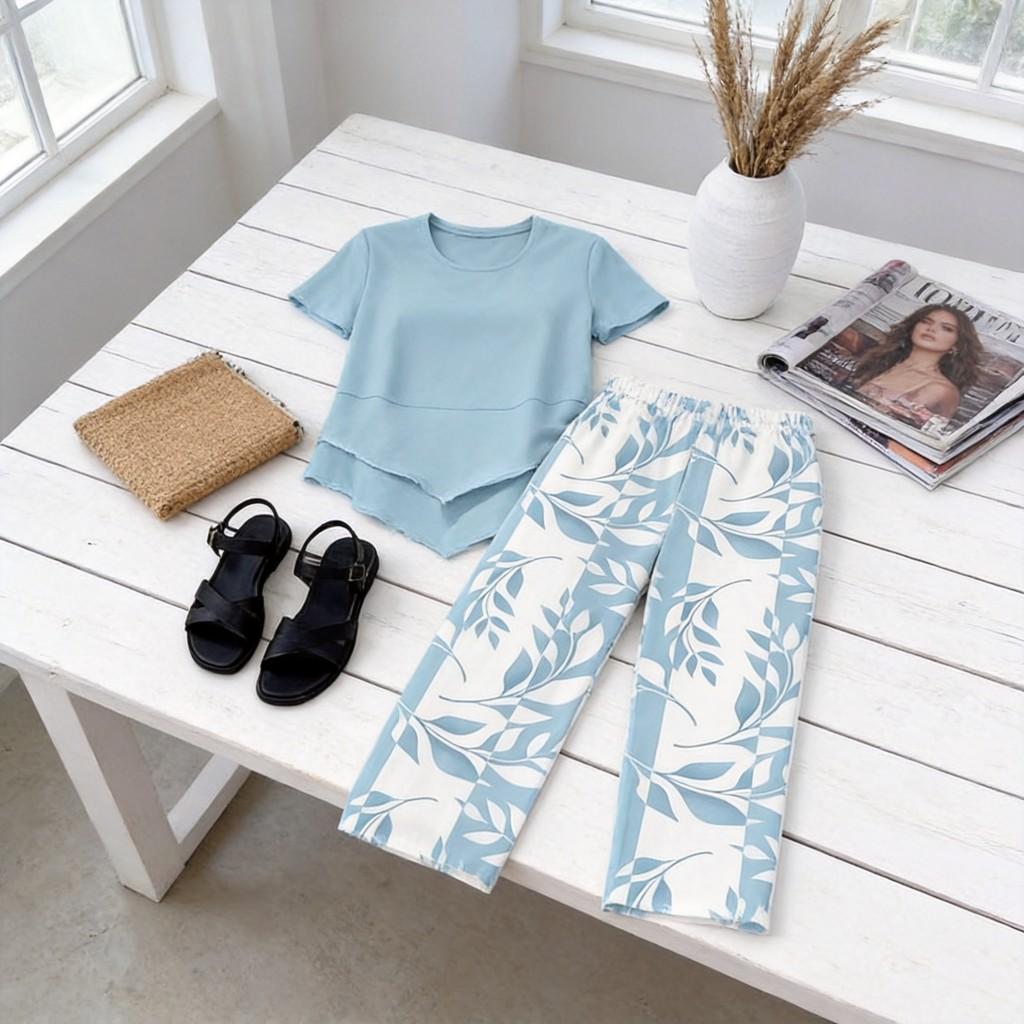 Geometric Pattern T Shirt Set With Stretch Polyester For Casual Summer Womens Fashion
