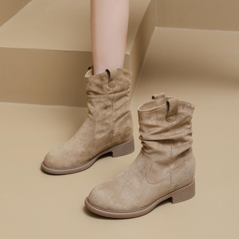 

Модные западные ботинки на наборном каблуке Женские модные ботинки до середины икры на массивном каблуке Женская обувь весна-осень Однотонные ретро боты 35 хаки