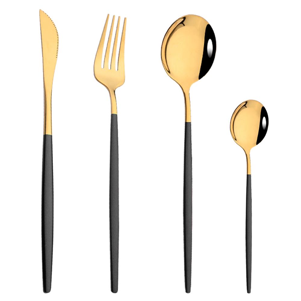 Rose Gold Mirror Cutlery Set Fruit Forks Spoons Dessert Knives Wedding Dinnerware Stainless Steel Flatware Dinner Tableware Set