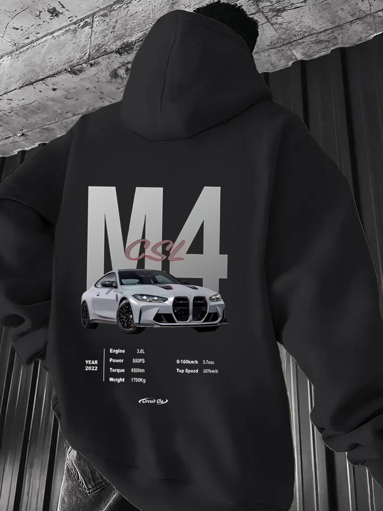 Herren Roter M4 Racing Hoodie - Inspirierte Grafik mit weißem Renndesign, Kordelzug, Kängurutasche, lockere Passform