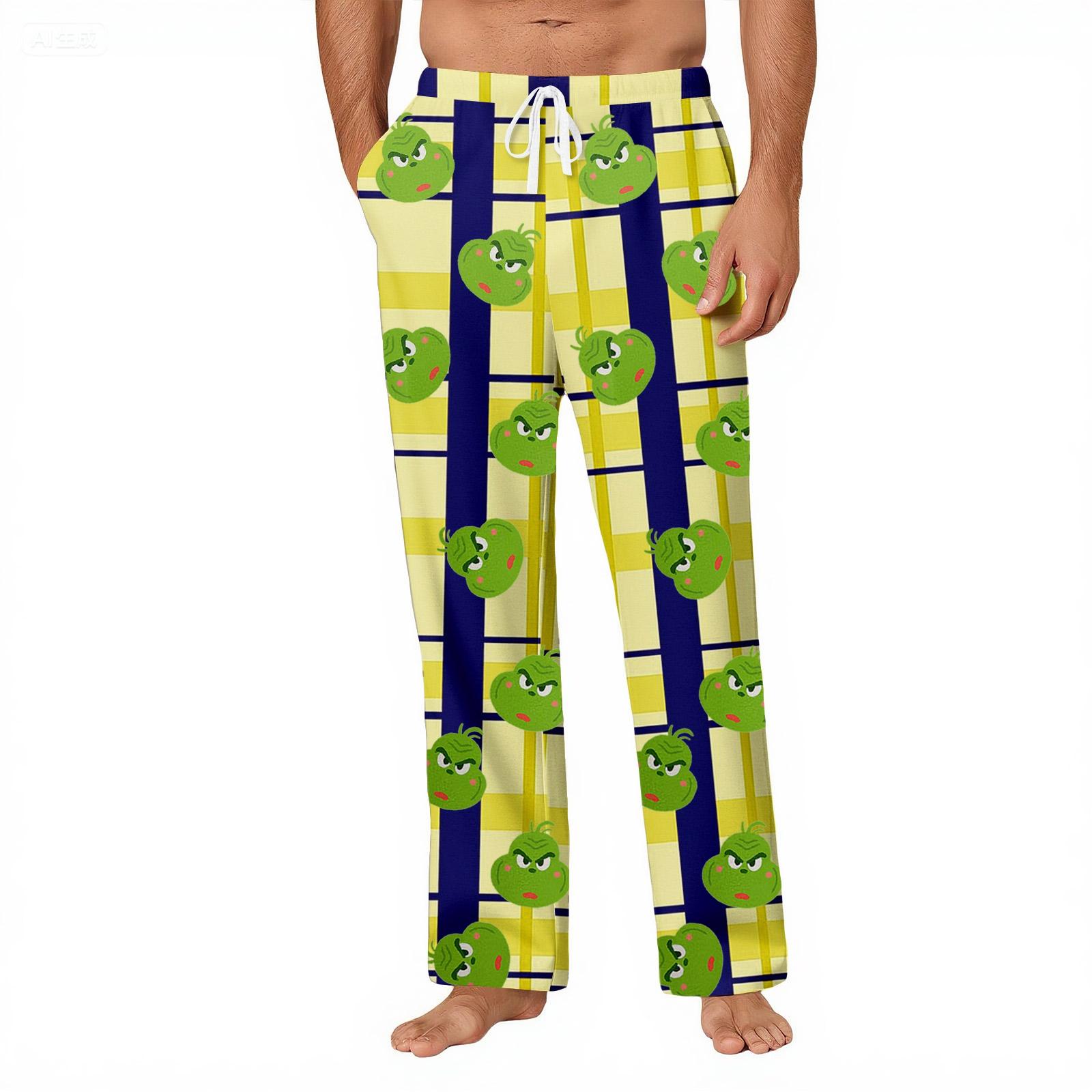 

Мужские полосатые клетчатые повседневные брюки с карманами, домашние пижамные брюки XL жёлтый