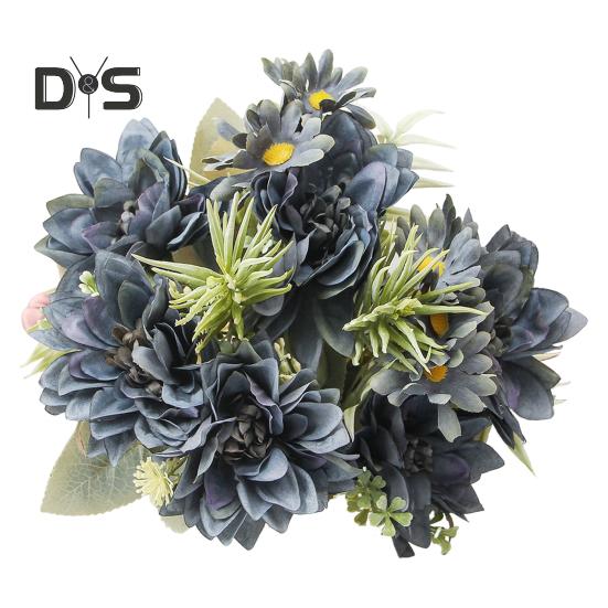 Ramo de flores artificiales de 5 tenedores con hojas y flores de seda realistas para decoración de interiores y exteriores.