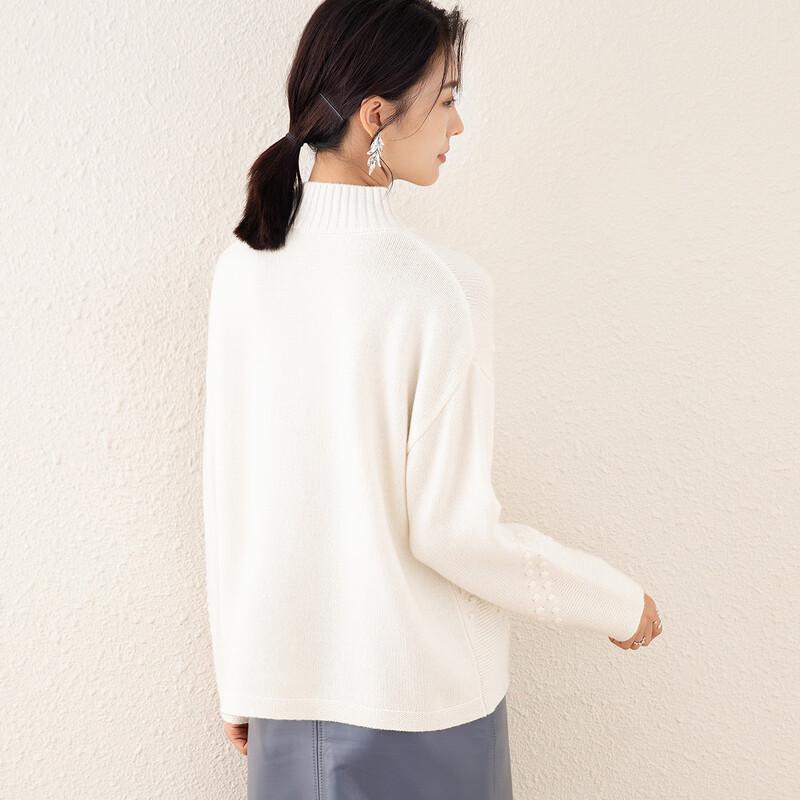 TUHUANG Women's Thickened Pure Wool Beaded Turtleneck Sweater