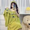 Kuromi Wearable Bathrobe Set: Includes Coral Fleece Bath Towel, Dry Hair Cap, and Hair Band - Soft, Skin-Friendly, Cartoon Design.