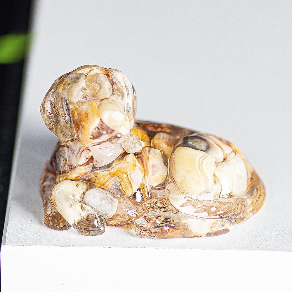 Resin Filled Natural Crystal Dog Figurine With Warm Heart Pet Decor For Gift Giving