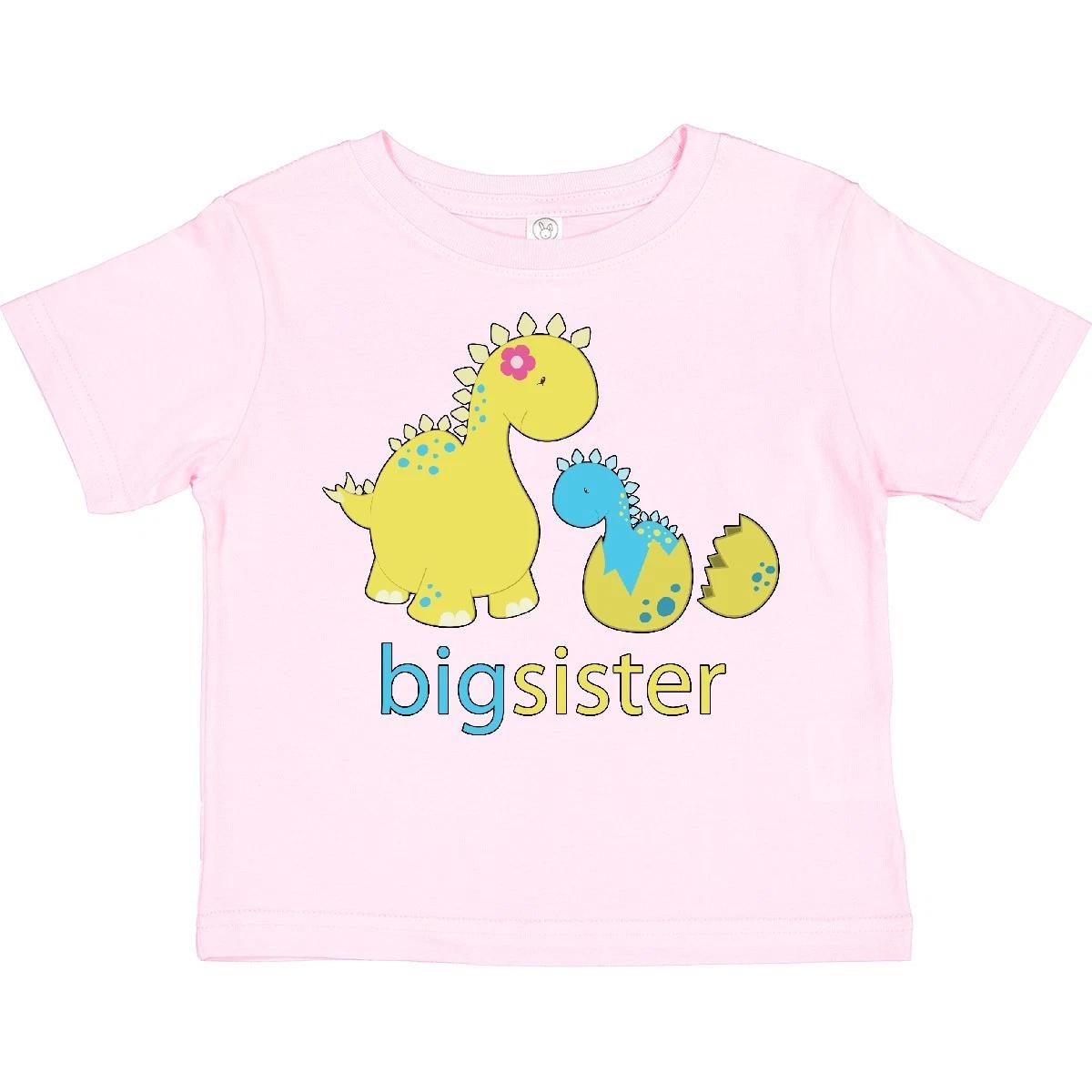 Inktastic Big Dinosaur Sister Toddler T-Shirt Little Siblings Family Blue Green 140