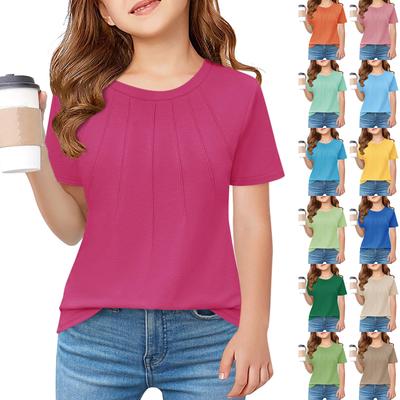 Kinder Falten Ein T-Shirt Mädchen Sommer Mode Rundhalsjacke Mit Kurzen Ärmeln
