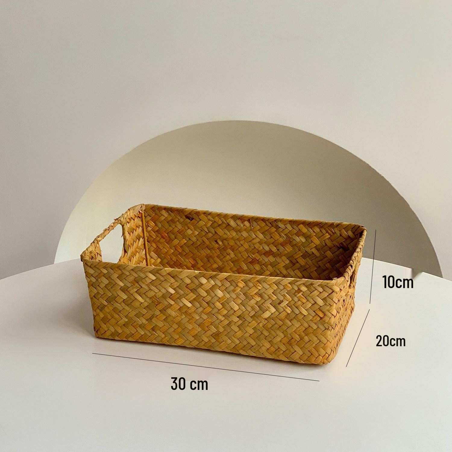 Japanese Handmade Woven Straw Storage Basket for Desktop Organization
