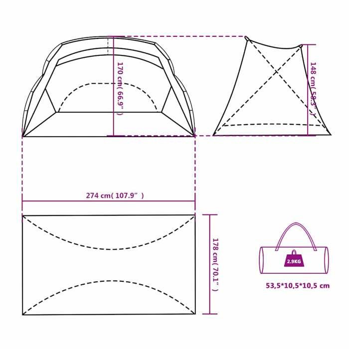 Tente de plage - vidaXL - 274x178x170/148 cm - Imperméable - Léger - Facile à monter