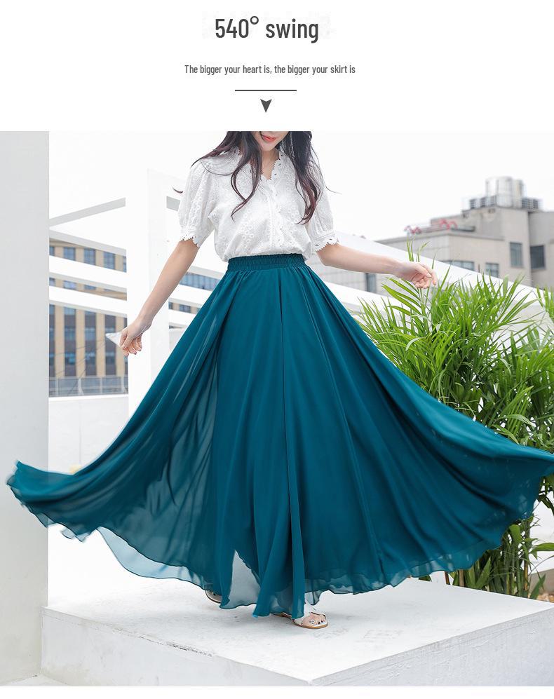 Elegant Spring Chiffon Swing Dress - A-Line Layered Beach Fairy Skirt for Women