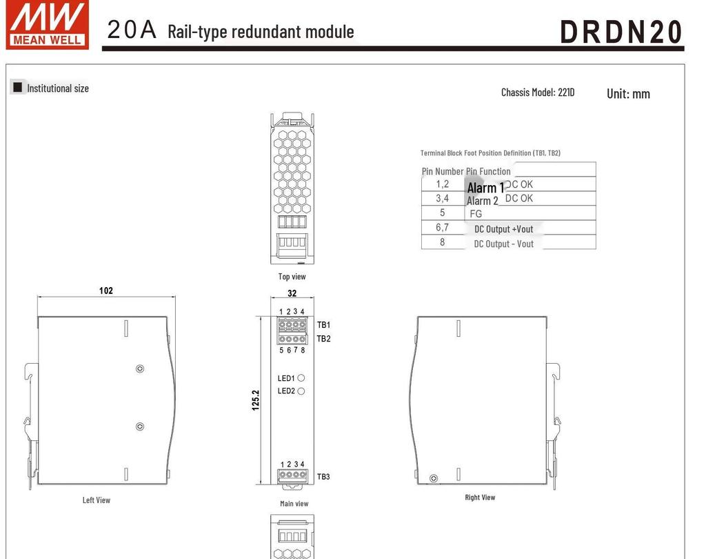 Mingwei DRDN20/40 Redundant DIN Rail Power Supply Module, 20A/40A, 12V/24V/48V
