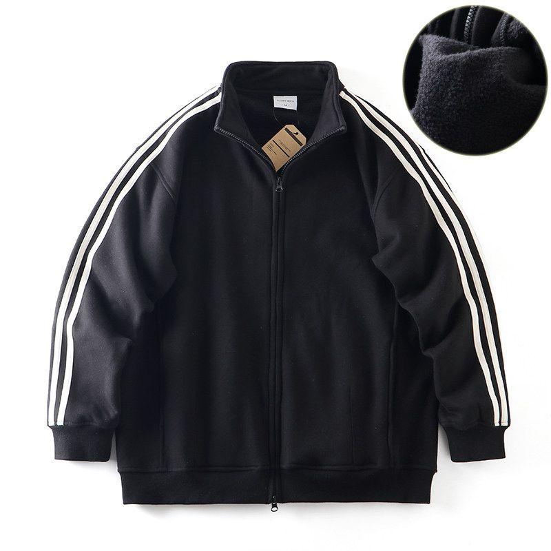 American Retro Knitting Stand Collar Cardigan Sweatshirt Men's Fall and Winter Three Bars Velvet Padded Thickened Coat Export Men's Clothing Jacket