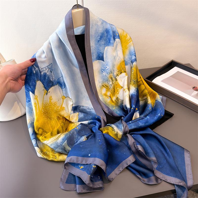 2025 Silk Beach Stoles Women Hijab Scarf Sunscreen Shawl Wraps Ladies Scarves Foulard Beach Stoles Female Large Bandana Echarpe