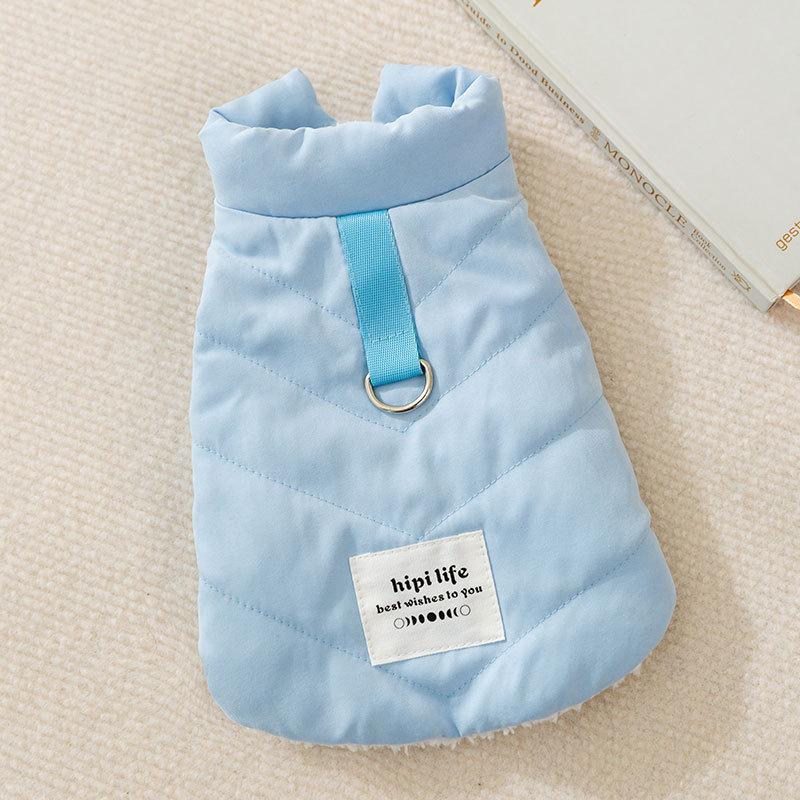 Dog winter warm velvet simple quilting cotton vest teddy small dog out can pull cat pet clothes