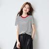 Srcr Women's Striped Mulberry Silk Short Sleeve T-Shirt