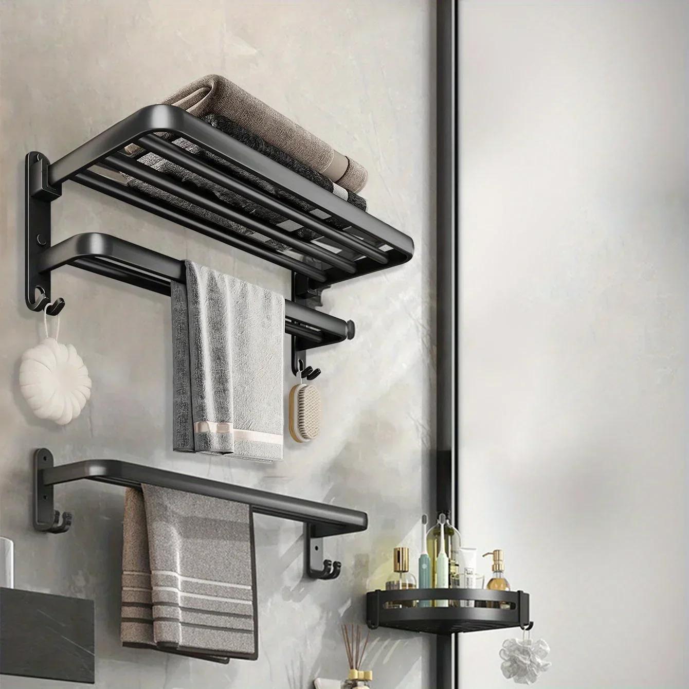 

2025 Новая 1 шт. 50 см Двойная складная полка для ванной комнаты Полка для полотенец Хранение в ванной комнате Полка для полотенец Полка для шампуня Полки для ванной комнаты