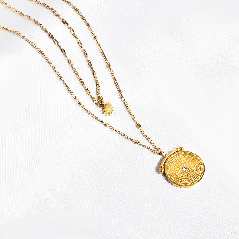 

Ожерелье из титановой стали с золотым покрытием в виде восьмиконечной звезды: Модная двухслойная ключичная цепочка для женщин 18K золотой