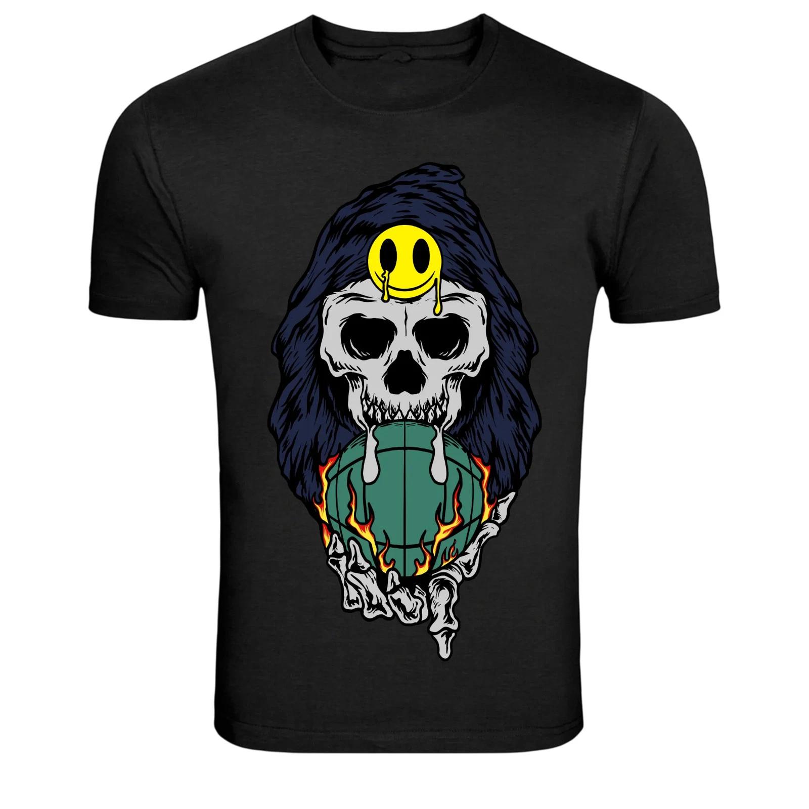 Skull With Melting Smile Emoji Graphic T-Shirt M