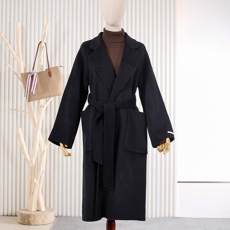 New lazy wind lace-up lapel loose wool double-sided woolen coat women's coat autumn and winter wool coat