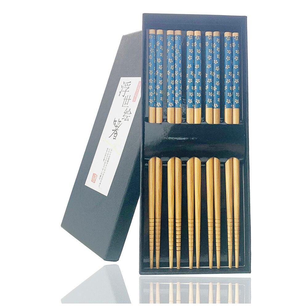 

10 пар многоразовых китайских классических деревянных палочек для еды, традиционные винтажные бамбуковые палочки ручной работы с натуральными цветами, инструменты для суши 2SetJ