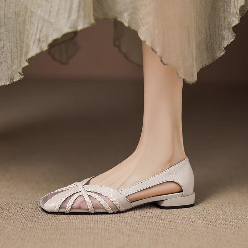 French fashion versatile bag head sandals women breathable mesh gentle fairy wind 2025 summer simple empty single shoes women