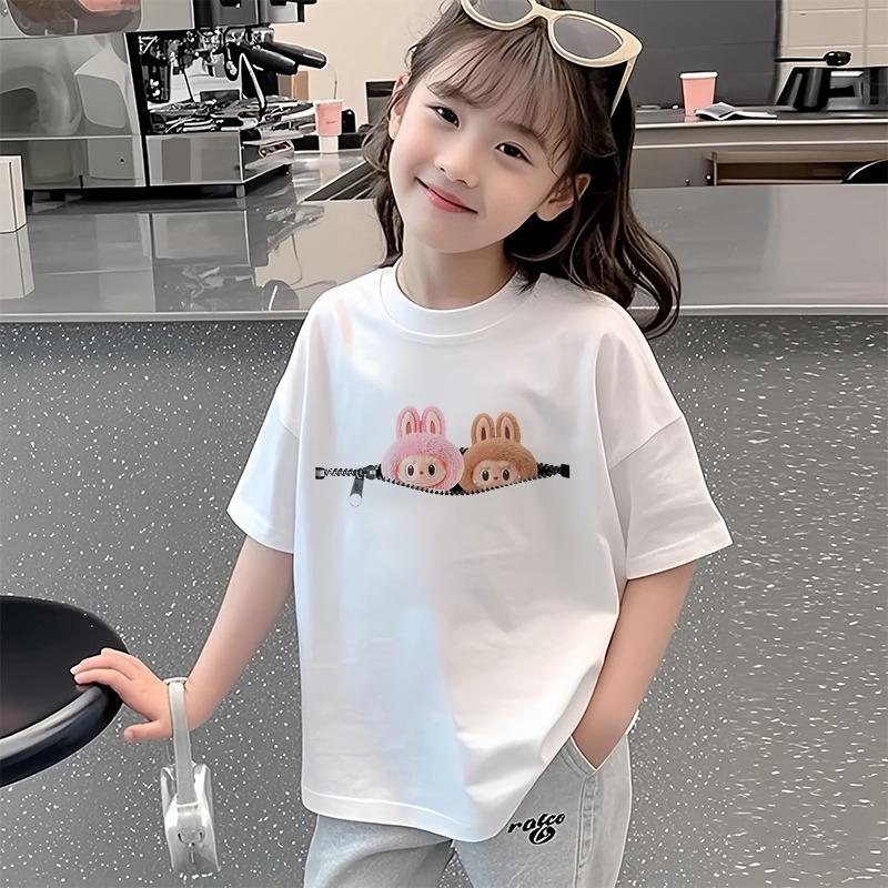 Kreslený elf grafický Labubu dětské potištěné tričko léto dámské ležérní venkovní dívčí trička s krátkým rukávem top oblečení