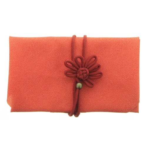 Decorative Knotted Fukusa (strap) with a Single-sided Dyeing Pattern, Shark Pattern, Solid Color, Vermilion/beige