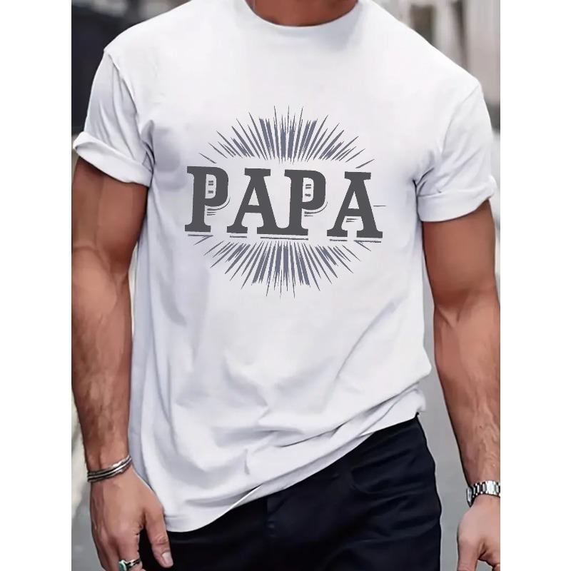 European Size Papa Typography Tee Men's Casual Grew Neck Short Sleeve T-Shirt for Summer, PLUS SIZE