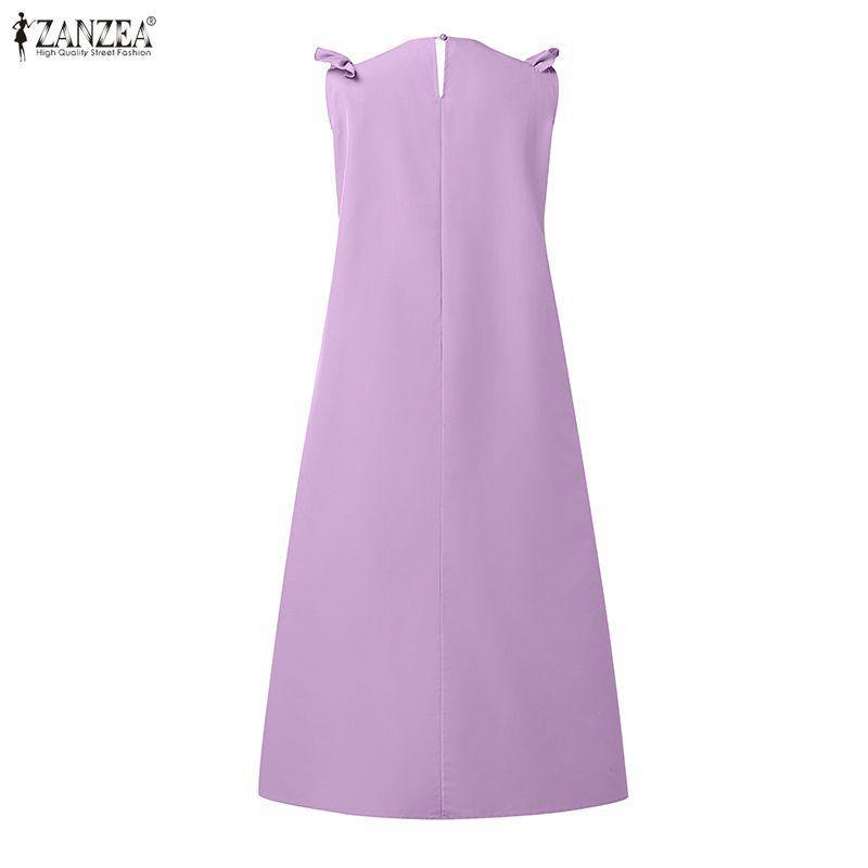ZANZEA Women Casual Round Neck Sleeveless Long Dress