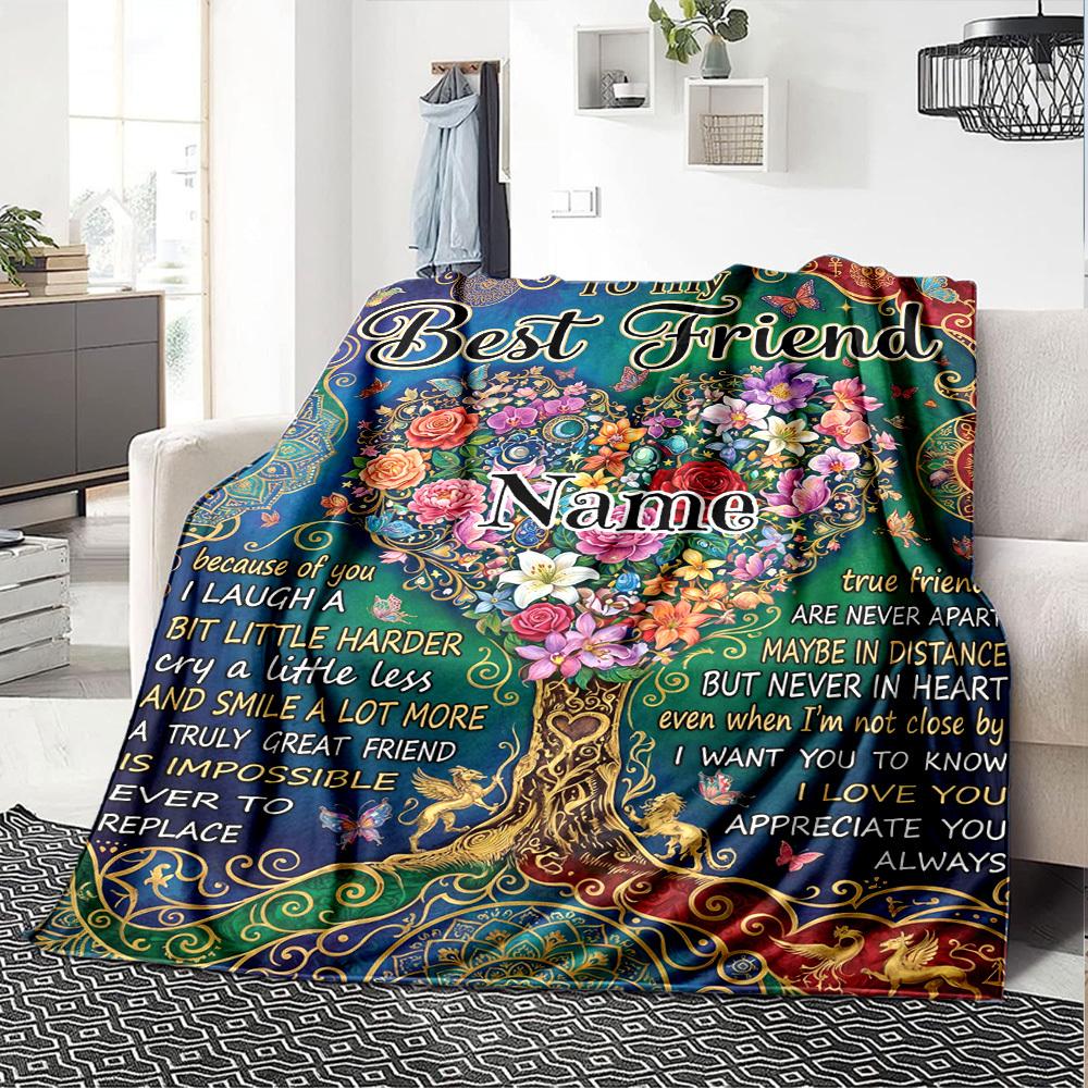Friendship Endures Distance Customized Name Birthday Plush Blanket Suitable For Both Men And Women Digital Printing Fantasy Theme All Seasons