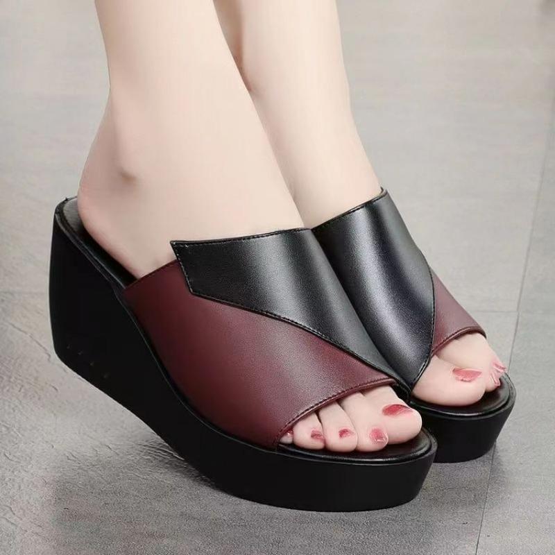 Mid-heel Women's Shoes Wedge Heel Thick-soled Anti-slip Flip-flops