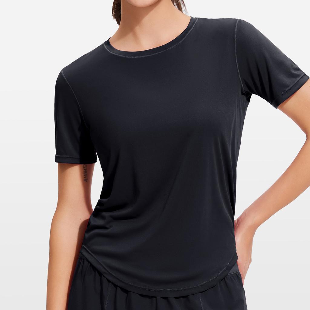 Athletic Breathable Polyester Short Sleeve Tshirt For Running And Yoga For Women