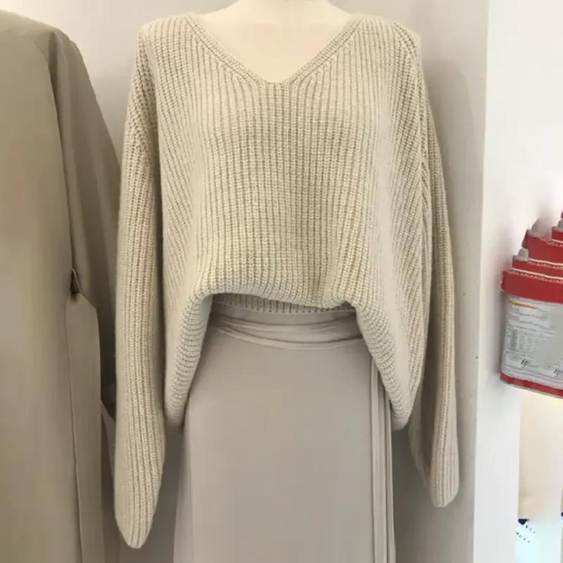 

Светр для жінок Зимовий Бавовняний Потовщений Пуловер Теплий В язаний Еластичний Довгий Рукав Оверсайз Джемпер Светр Топи XXXL білий