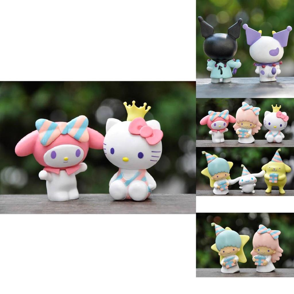 6pcs Sanrio Hellokitty Kuromi Littletwinstars Figures For Cake Decorations