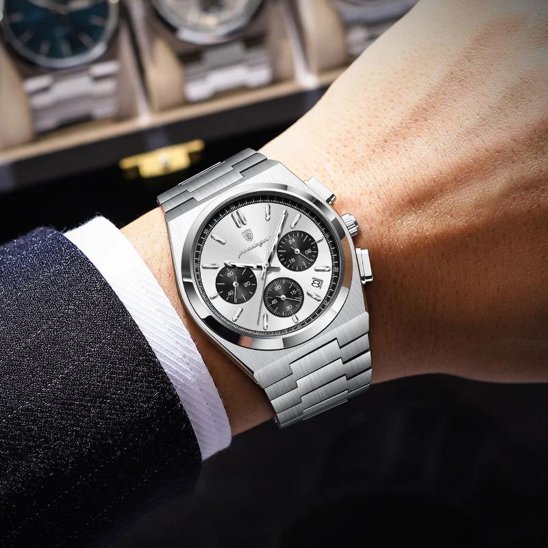 POEDAGAR Najlepszy Męski Zegarek Biznesowy Chronograf Data Stal Nierdzewna Klasyczny Męski Zegar Wodoodporny Luminescencyjny Kwarcowy Zegarek dla Mężczyzn