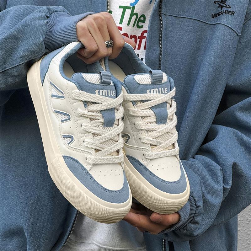 

Original design breathable men s shoes niche non-collision thick baseplate shoes spring versatile casual leather white shoes 8105 44 синій