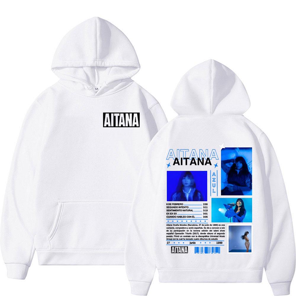 Singer Aitana Hip Hop Rock Print Hooded Men Women Retro Harajuku Street Blue Album Long Sleeve Warm Fleece Sweatshirt Clothing