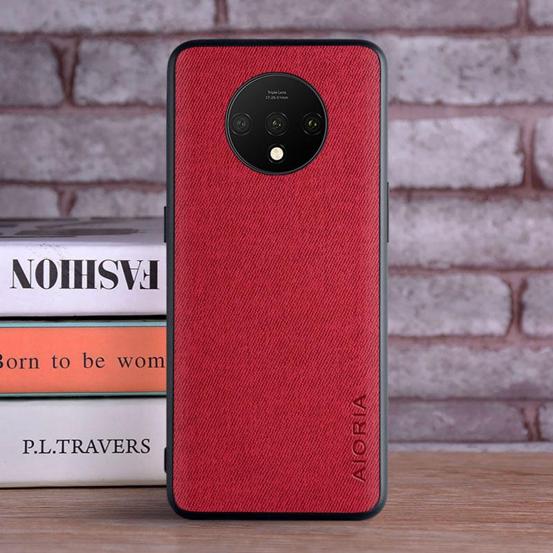 Textil-Leder-Hülle für Oneplus 7T, weiches TPU mit harter Rückseite aus PC-Material, Design mit Kameraschutz