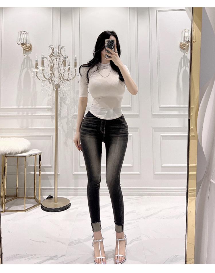 Dongdaemun Women's Slimming Sheer High Neck Mid-Sleeve Top