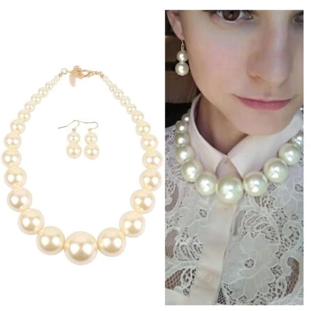 Elegant Large Pearl Necklace Set Exaggeration Neck Jewelry Big Ball Beads Chain Choker  Wedding