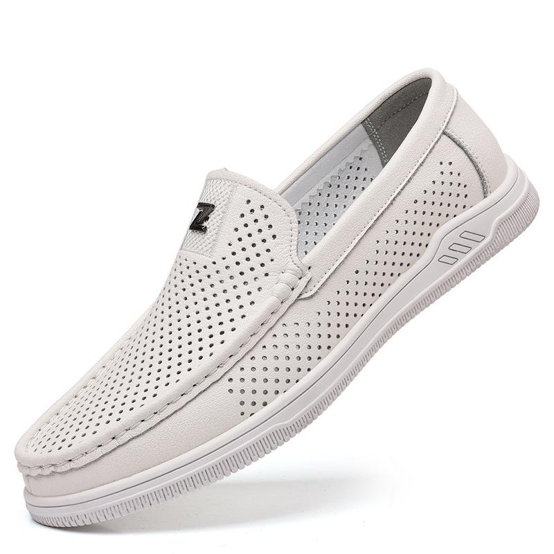 Summer New Shoes for Men Genuine Leather Casual Shoes Breathable Flat Leather Sandals Fashion Slip-on Loafers