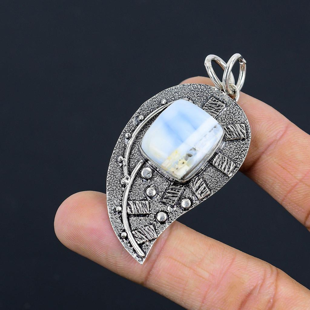Presente de Casamento Para Ela Pingente de Pedra Preciosa Opal Blue Owyhee Natural em Prata 925