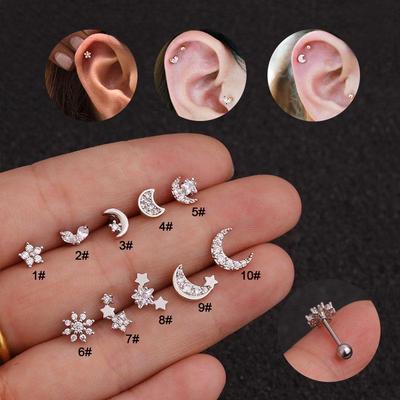 Zirconia Micro-set Flower Stud Earrings, Stainless Steel Screw-Back Ear Bone Studs, Creative Small Piercing Jewelry.