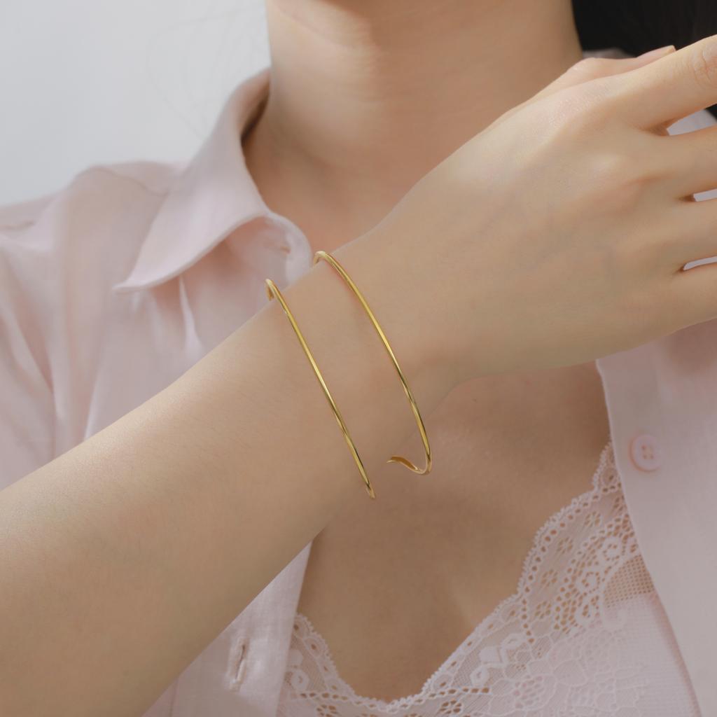 Double Layer Cuff Bracelet Women Stainless Steel Gold Open Bangle Minimalist Geometric Jewelry Gift